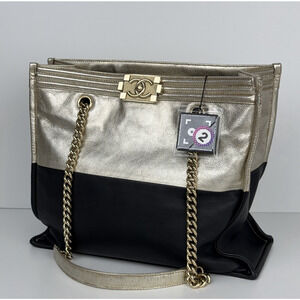 Chanel Large Bicolor Metallic Goatskin and Calfskin Boy Tote Bag 2015-2016 S07